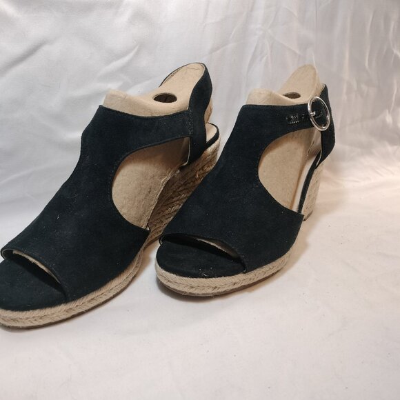LIFESTRIDE Tersa Black Micro Suede Espadrille Wedges - Picture 4 of 9